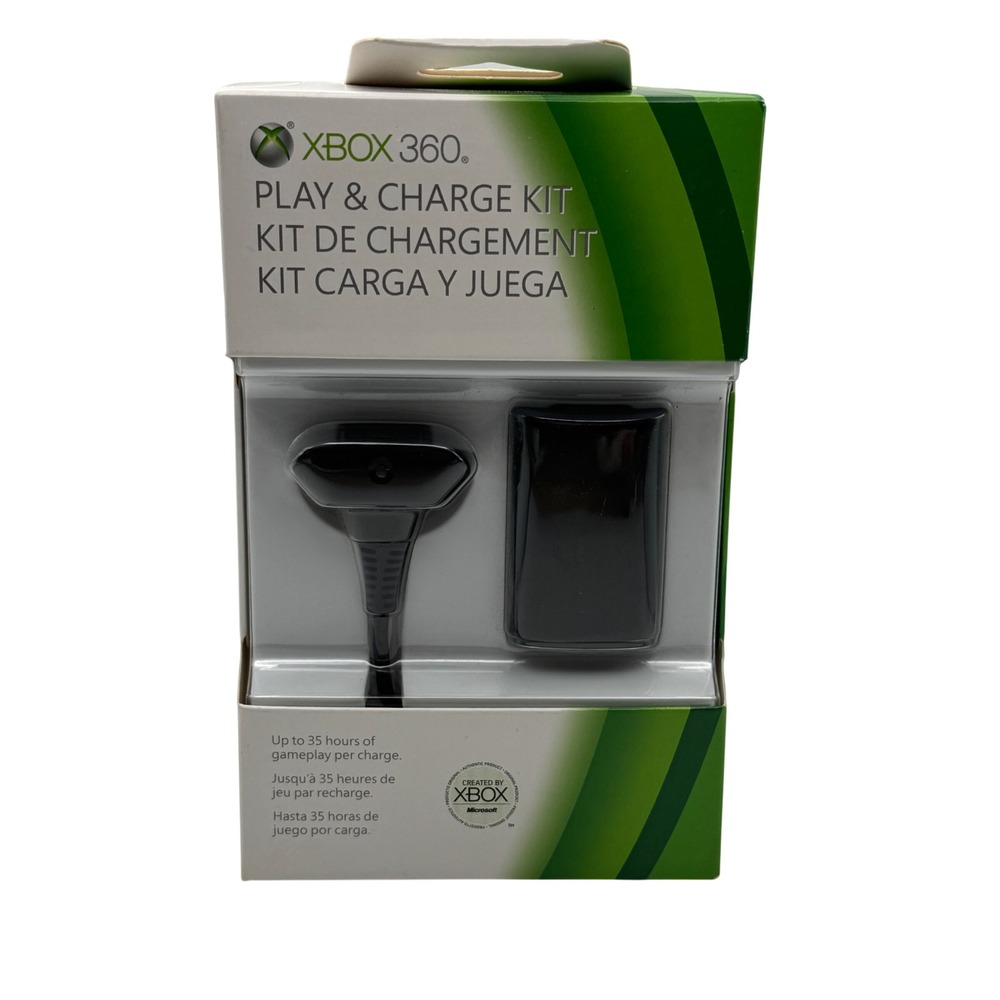 Microsoft Xbox 360 Play & Charge Kit Black Rechargeable Battery USB Cable New